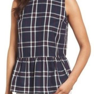 Halogen Red & Blue Plaid Peplum Top